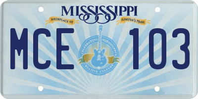 MS license plate MCE103