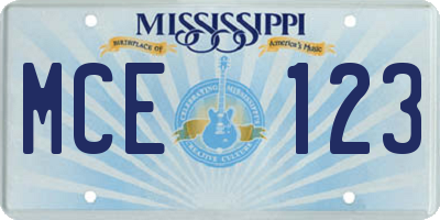 MS license plate MCE123