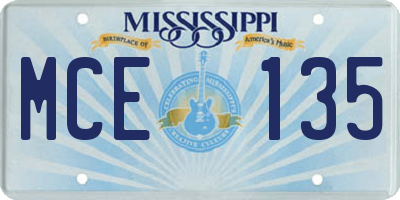 MS license plate MCE135