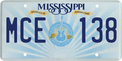 MS license plate MCE138