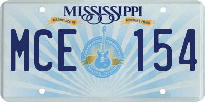 MS license plate MCE154
