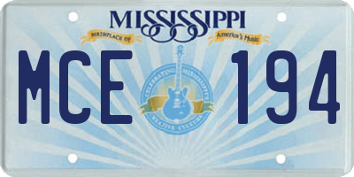 MS license plate MCE194