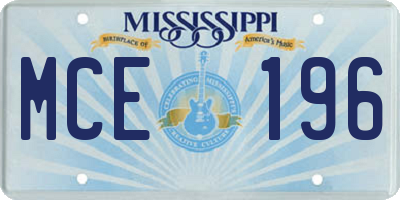 MS license plate MCE196