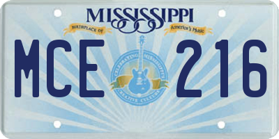 MS license plate MCE216