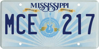 MS license plate MCE217