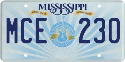 MS license plate MCE230