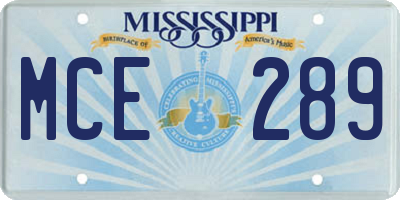 MS license plate MCE289