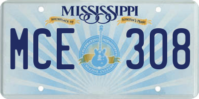 MS license plate MCE308