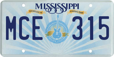MS license plate MCE315