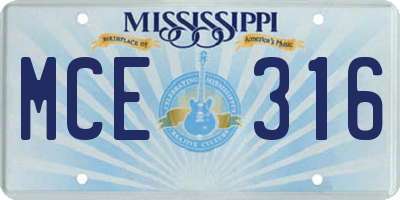 MS license plate MCE316