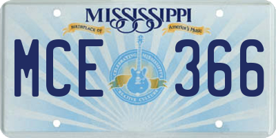 MS license plate MCE366