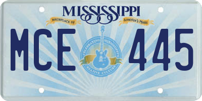 MS license plate MCE445