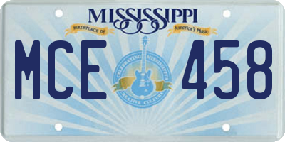 MS license plate MCE458
