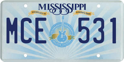 MS license plate MCE531
