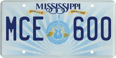 MS license plate MCE600