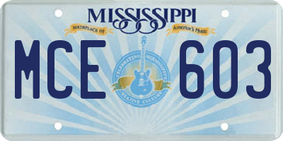 MS license plate MCE603