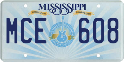 MS license plate MCE608