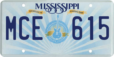 MS license plate MCE615