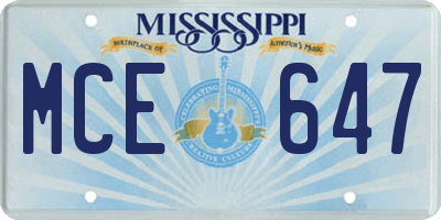MS license plate MCE647