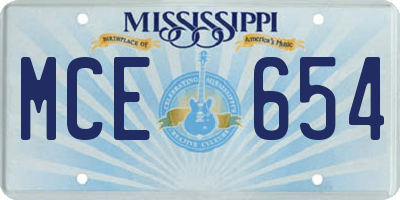 MS license plate MCE654