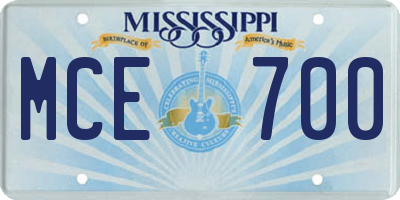 MS license plate MCE700