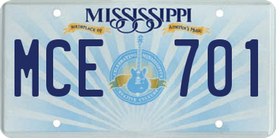 MS license plate MCE701