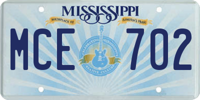 MS license plate MCE702