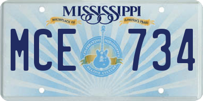 MS license plate MCE734
