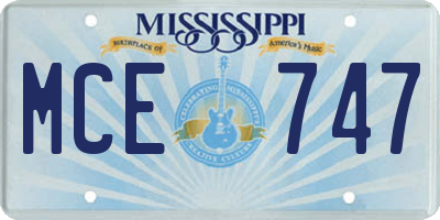 MS license plate MCE747
