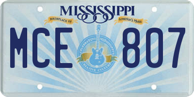 MS license plate MCE807