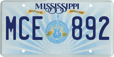 MS license plate MCE892