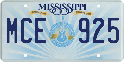 MS license plate MCE925