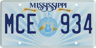 MS license plate MCE934