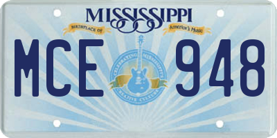 MS license plate MCE948