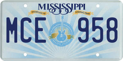 MS license plate MCE958