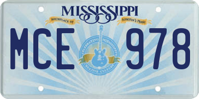 MS license plate MCE978