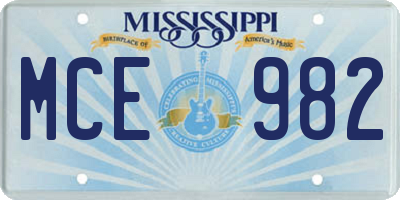 MS license plate MCE982