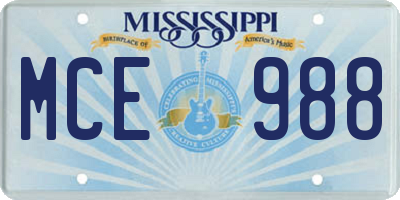 MS license plate MCE988