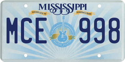 MS license plate MCE998
