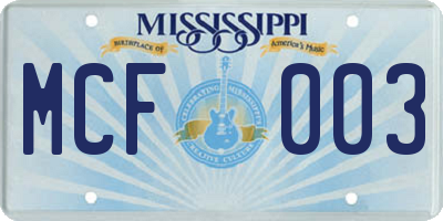 MS license plate MCF003