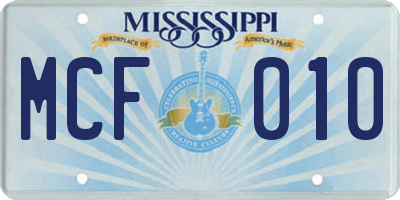 MS license plate MCF010