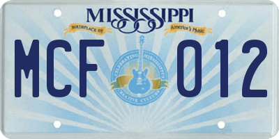 MS license plate MCF012