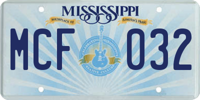MS license plate MCF032