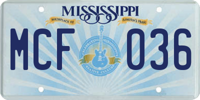 MS license plate MCF036