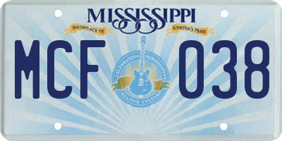 MS license plate MCF038