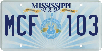 MS license plate MCF103