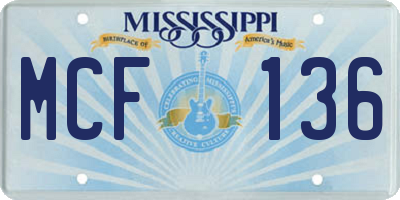 MS license plate MCF136