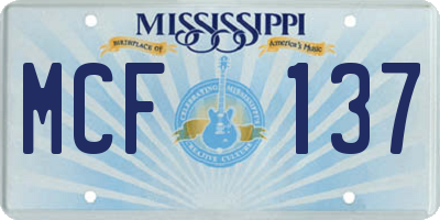 MS license plate MCF137