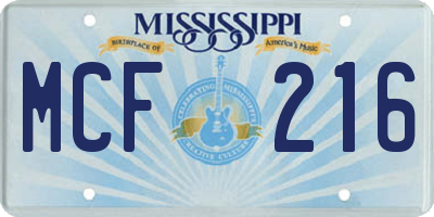 MS license plate MCF216