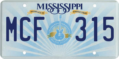 MS license plate MCF315